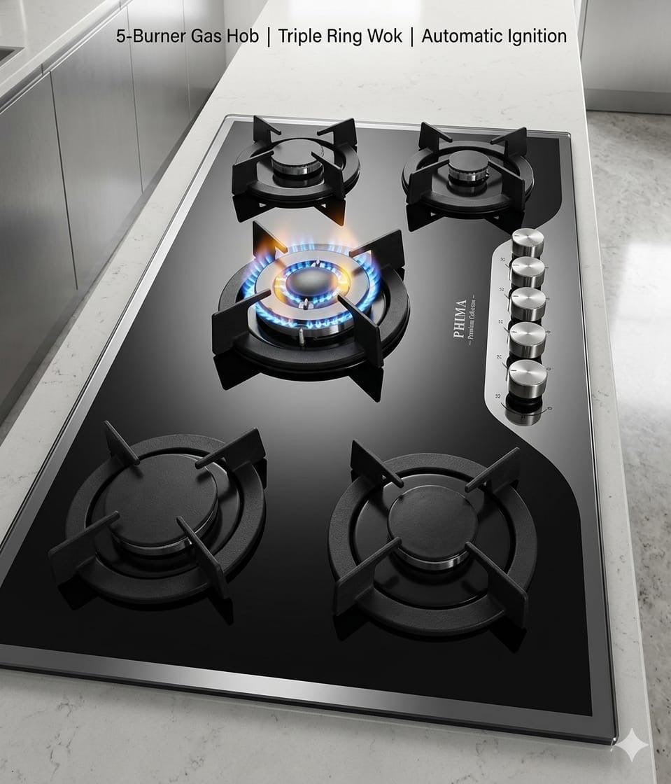 PHIIMA 5 Burner Glass Built-In Gas Cooktop